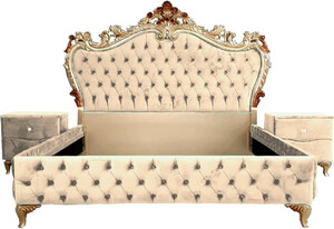 Casa Padrino Barock Schlafzimmer Set - Verschiedene Farben - 1 Doppelbett mit Kopfteil & 2 Nachtkommoden - Schlafzimmer M�bel im Barockstil - Edel & Prunkvoll