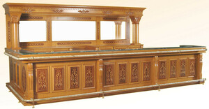 Casa Padrino Luxus Massivholz Bar mit Marmorplatte und Doppelwaschbecken Hellbraun / Braun / Grn 515,6 x H. 223,5 cm - Bar Mbel im Retro Stil