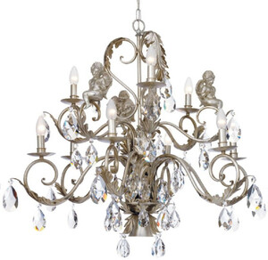 Casa Padrino Luxus Jugendstil Kronleuchter Silber  90 x H. 78 cm - Wohnzimmer Kronleuchter mit dekorativen Engelsfiguren und Swarovski Kristallglas - Luxus Qualit�t - Made in Italy