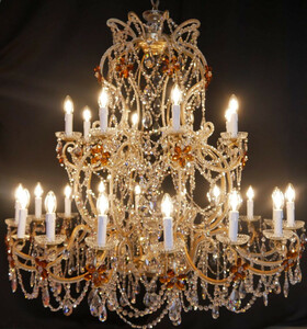 Casa Padrino Luxus Barock Kristallglas Kronleuchter Orange / Gold  110 x H. 120 cm - Hotel & Restaurant Kronleuchter - Barock Leuchten - Edel & Prunkvoll - Luxus Qualit�t - Made in Italy