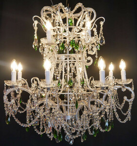 Casa Padrino Luxus Barock Kristallglas Kronleuchter Gr�n / Silber  80 x H. 95 cm - Hotel & Restaurant Kronleuchter - Barock Leuchten - Edel & Prunkvoll - Luxus Qualit�t - Made in Italy