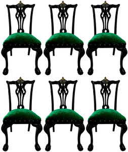Pomp��s by Casa Padrino Luxus Barock Esszimmerst�hle Gr�n Bouquet Muster / Schwarz / Gold - Pomp��se Barock St�hle designed by Harald Gl��ckler - 6 Esszimmerst�hle - Barock Esszimmer M�bel