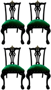 Pomp��s by Casa Padrino Luxus Barock Esszimmerst�hle Gr�n Bouquet Muster / Schwarz / Gold - Pomp��se Barock St�hle designed by Harald Gl��ckler - 4 Esszimmerst�hle - Barock Esszimmer M�bel