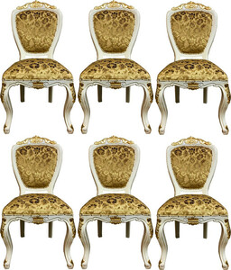 Pomp��s by Casa Padrino Luxus Barock Esszimmerst�hle Gold Bouquet Muster / Creme-Wei� / Gold - Pomp��se Barock St�hle designed by Harald Gl��ckler - 6 Esszimmerst�hle - Barock Esszimmer M�bel