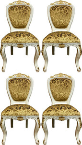 Pomp��s by Casa Padrino Luxus Barock Esszimmerst�hle Gold Bouquet Muster / Creme-Wei� / Gold - Pomp��se Barock St�hle designed by Harald Gl��ckler - 4 Esszimmerst�hle - Barock Esszimmer M�bel