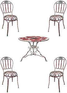 Casa Padrino Jugendstil Schmiedeeisen Gartenm�bel Set Antik Rot / Wei� - 1 Garten Tisch & 4 Garten St�hle - Barock & Jugendstil Garten & Gastronomie M�bel