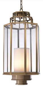 Casa Padrino Luxus H�ngeleuchte Antik Messingfarben / Cremefarben  32,5 x H. 69 cm - Luxus Hotel & Restaurant Laterne - Luxus Kollektion