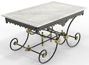 Casa Padrino Jugendstil Gartentisch Wei� / Schwarz / Messing 130 x 80 x H. 75 cm - Nostalgischer Schmiedeeisen Garten & Terrassen Tisch mit Marmorplatte - Jugendstil Garten & Terrassen M�bel