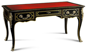 Casa Padrino Luxus Barock Schreibtisch mit 3 Schubladen Schwarz / Rot / Gold - Prunkvoller handgefertigter Massivholz B�rotisch - Barock B�rom�bel - Luxus Qualit�t - Made in Italy