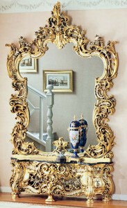 Casa Padrino Luxus Barock Spiegelkonsole mit Marmorplatte Gold / Silber / Schwarz - Prunkvolle Hotel & Schloss Mbel - Luxus Qualitt - Made in Italy