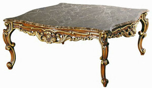 Casa Padrino Luxus Barock Couchtisch Braun / Gold - Prunkvoller Massivholz Wohnzimmertisch mit Emperador Marmor Tischplatte - Barock Wohnzimmer & Hotel M�bel - Luxus Qualit�t - Made in Italy