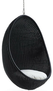 Casa Padrino Luxus Outdoor H�ngesessel Matt Schwarz / Wei� 85 x 72 x H. 120 cm - Wetterbest�ndiger Garten & Terrassen H�ngesessel in Eiform - Garten & Terrassen M�bel - Luxus Qualit�t