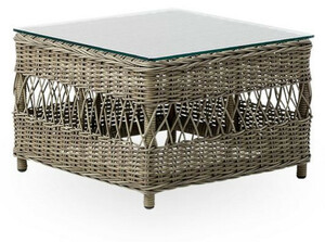 Casa Padrino Luxus Gartentisch Antik Grau 60 x 60 x H. 42 cm - Wetterbest�ndiger Garten & Terrassen Beistelltisch mit Glasplatte - Moderne Garten & Terrassen M�bel - Luxus Kollektion