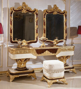 Casa Padrino Luxus Barock Schlafzimmer Set Braun / Wei� / Gold - 1 Barock Schminkkommode & 2 Barock Spiegel & 1 Barock Hocker - Barock Schlafzimmer M�bel - Edel & Prunkvoll