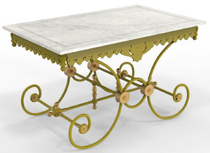 Casa Padrino Jugendstil Gartentisch 130 x 80 x H. 75 cm - Verschiedene Farben - Nostalgischer Schmiedeeisen Garten & Terrassen Tisch mit Marmorplatte - Jugendstil Garten & Terrassen M�bel