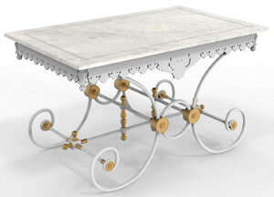 Casa Padrino Jugendstil Gartentisch 130 x 80 x H. 75 cm - Verschiedene Farben - Nostalgischer Schmiedeeisen Garten & Terrassen Tisch mit Marmorplatte - Jugendstil Garten & Terrassen M�bel