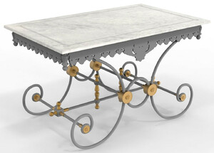 Casa Padrino Jugendstil Gartentisch 130 x 80 x H. 75 cm - Verschiedene Farben - Nostalgischer Schmiedeeisen Garten & Terrassen Tisch mit Marmorplatte - Jugendstil Garten & Terrassen M�bel