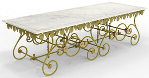 Casa Padrino Jugendstil Gartentisch 270 x 100 x H. 75 cm - Verschiedene Farben - Nostalgischer Schmiedeeisen Garten & Terrassen Tisch mit Marmorplatte - Jugendstil Garten & Terrassen M�bel