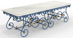 Casa Padrino Jugendstil Gartentisch 270 x 100 x H. 75 cm - Verschiedene Farben - Nostalgischer Schmiedeeisen Garten & Terrassen Tisch mit Marmorplatte - Jugendstil Garten & Terrassen M�bel