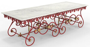 Casa Padrino Jugendstil Gartentisch 270 x 100 x H. 75 cm - Verschiedene Farben - Nostalgischer Schmiedeeisen Garten & Terrassen Tisch mit Marmorplatte - Jugendstil Garten & Terrassen M�bel