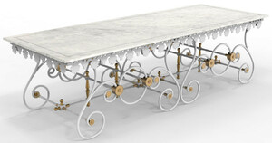 Casa Padrino Jugendstil Gartentisch 270 x 100 x H. 75 cm - Verschiedene Farben - Nostalgischer Schmiedeeisen Garten & Terrassen Tisch mit Marmorplatte - Jugendstil Garten & Terrassen M�bel