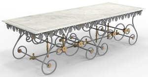 Casa Padrino Jugendstil Gartentisch 270 x 100 x H. 75 cm - Verschiedene Farben - Nostalgischer Schmiedeeisen Garten & Terrassen Tisch mit Marmorplatte - Jugendstil Garten & Terrassen M�bel