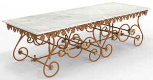 Casa Padrino Jugendstil Gartentisch 270 x 100 x H. 75 cm - Verschiedene Farben - Nostalgischer Schmiedeeisen Garten & Terrassen Tisch mit Marmorplatte - Jugendstil Garten & Terrassen M�bel