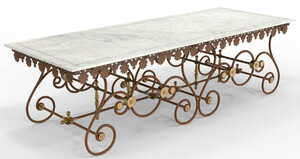 Casa Padrino Jugendstil Gartentisch 270 x 100 x H. 75 cm - Verschiedene Farben - Nostalgischer Schmiedeeisen Garten & Terrassen Tisch mit Marmorplatte - Jugendstil Garten & Terrassen M�bel