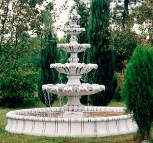 Casa Padrino Barock Garten Deko Springbrunnen Wei� / Grau  280 x H. 160 cm - Prunkvoller Gartenbrunnen im Barockstil - Stein Brunnen mit Umrandung - Barock Garten & Terrassen Deko Accessoires