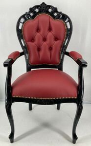 Casa Padrino Luxus Barock Leder Esszimmerstuhl mit Armlehnen Bordeauxrot / Schwarz - Prunkvoller Echtleder Stuhl im Barockstil - Barock Esszimmer Mbel - Luxus Qualitt - Made in Italy