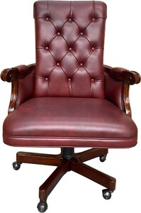 Casa Padrino Luxus Chesterfield Leder Brostuhl Bordeauxrot / Dunkelbraun 71 x 76 x H. 114 cm - Hhenverstellbarer Echtleder Schreibtischstuhl - Chesterfield Mbel - Echtleder Mbel - Luxus Mbel