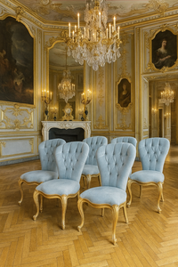 Casa Padrino Luxus Barock Esszimmer Stuhl Set Hellblau / Antik Gold mit silberner Patina - Handgefertigtes Kchen Sthle 6er Set - Antik Stil Mbel - Barockstil Esszimmer Mbel - Barock Mbel