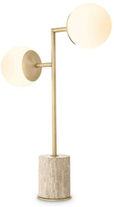 Casa Padrino Luxus Tischleuchte Travertin / Antik Messing / Wei 51 x H. 70 cm - Schreibtischleuchte mit Travertin Sockel und Glas Lampenschirmen - Luxus Leuchten - Luxus Mbel - Luxus Interior