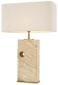 Casa Padrino Luxus Tischleuchte Beige / Antik Messing / Creme 46 x 22 x H. 68 cm - Travertin Schreibtischleuchte mit rechteckigem Lampenschirm - Luxus Tischleuchten - Luxus Kollektion