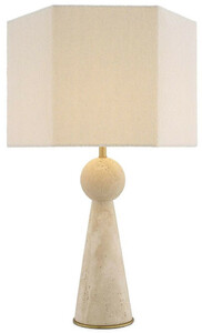 Casa Padrino Luxus Tischleuchte Beige / Antik Messing / Creme 40 x 40 x H. 78,5 cm - Travertin Schreibtischleuchte mit sechseckigem Lampenschirm - Luxus Tischleuchten - Luxus Schreibtischleuchten