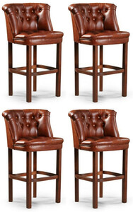 Casa Padrino Luxus Chesterfield Leder Barstuhl 4er Set Braun 63 x 56 x H. 107 cm - Gepolsterte Echtleder Barhocker - Chesterfield Mbel - Chesterfield Barmbel - Luxus Barmbel - Echtleder Barmbel