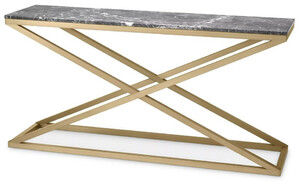 Casa Padrino Luxus Konsole Messing / Grau 150 x 40 x H. 74 cm - Rechteckiger Edelstahl Konsolentisch mit Marmorplatte - Wohnzimmer M�bel - Hotel M�bel - Luxus M�bel - Luxus Einrichtung