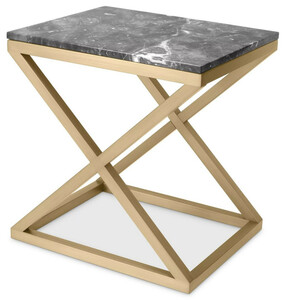 Casa Padrino Luxus Beistelltisch Messing / Grau 56 x 46 x H. 59 cm - Rechteckiger Edelstahl Tisch mit Marmorplatte - Wohnzimmer M�bel - Luxus M�bel - Luxus Einrichtung - Wohnzimmer Einrichtung