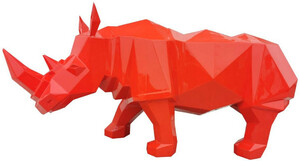 Casa Padrino Luxus Deko Skulptur Nashorn Rot 210 x 62 x H. 90 cm - Riesige Gartenskulptur - Lebensgroe Skulptur - XXL Deko Skulptur - XXL Deko Figur - XXL Tierfigur - Luxus Garten Deko