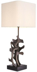 Casa Padrino Luxus Tischleuchte Bronze / Schwarz / Creme 35 x 35 x H. 85,5 cm - Schreibtischleuchte mit quadratischem Lampenschirm - Luxus Tischleuchten - Luxus Schreibtischleuchten