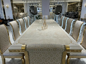 Casa Padrino Luxus Barock Esszimmer Set Creme / Wei� / Gold - 1 Riesiger Barock Esstisch & 14 Barock Esszimmerst�hle - Barock Esszimmer M�bel - Luxus M�bel im Barockstil - Edel & Prunkvoll