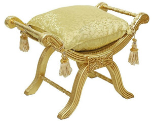 Casa Padrino Barock Kreuzhocker mit Kissen Gold / Gold - Handgefertigter Sitzhocker im Barockstil - Antik Stil Hocker - Barock Mbel - Wohnzimmer Mbel im Barockstil - Antik Stil Mbel