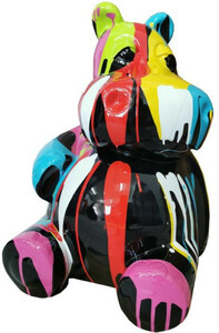 Casa Padrino Designer Deko Skulptur Sitzendes Nilpferd Schwarz / Mehrfarbig H. 48 cm - Wetterbest�ndige Deko Skulptur - Wohnzimmer Deko Figur - Garten Deko Figur - Deko Tierfigur - Deko Accessoires