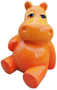Casa Padrino Designer Deko Skulptur Sitzendes Nilpferd Orange H. 48 cm - Wetterbest�ndige Deko Skulptur - Wohnzimmer Deko Figur - Garten Deko Figur - Deko Tierfigur - Deko Accessoires