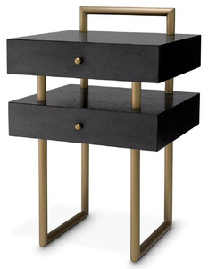 Casa Padrino Luxus Beistelltisch mit 2 Schubladen Messing / Dunkelbraun 50 x 44 x H. 79 cm - Wohnzimmer M�bel - Wohnzimmer Einrichtung - Luxus M�bel - Luxus Einrichtung - Luxus Qualit�t