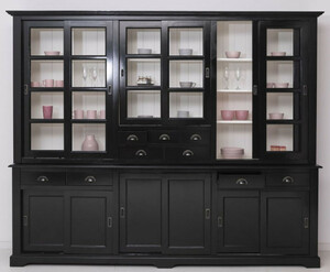 Casa Padrino Landhausstil Esszimmerschrank Schwarz / Wei� 280 x 55 x H. 225 cm - Massivholz K�chenschrank - Esszimmer M�bel im Landhausstil - Landhausstil Esszimmer Einrichtung