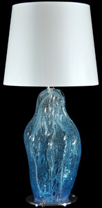 Casa Padrino Luxus Tischleuchte Blau / Silber / Wei�  20 x H. 40 cm - Glas Schreibtischleuchte mit rundem Lampenschirm - Glas Tischleuchten - Luxus Tischleuchten - Luxus Schreibtischleuchten