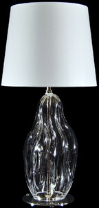 Casa Padrino Luxus Tischleuchte Transparent / Silber / Wei�  20 x H. 40 cm - Glas Schreibtischleuchte mit rundem Lampenschirm - Luxus Tischleuchten - Luxus Schreibtischleuchten - Luxus Qualit�t