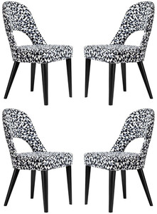 Casa Padrino Luxus Art Deco Esszimmerstuhl 4er Set Wei� / Grau / Schwarz 49 x 61 x H. 89 cm - Elegante K�chenst�hle mit Muster - Esszimmer M�bel - Luxus M�bel - Art Deco M�bel - Luxus Einrichtung
