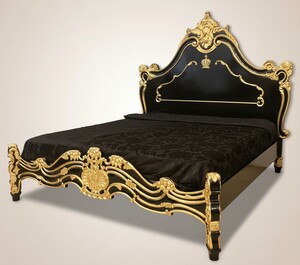 Pomp��s by Casa Padrino Luxus Barock Doppelbett mit Matratze Schwarz / Gold - Pomp��ses Barock Bett designed by Harald Gl��ckler - Schlafzimmer M�bel im Barockstil - Barock M�bel - Edel & Prunkvoll